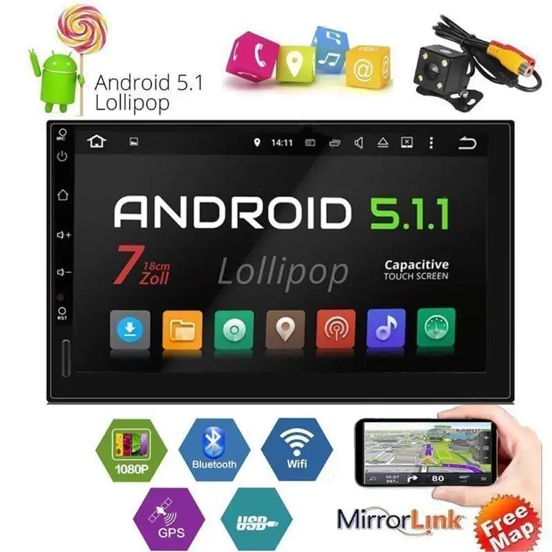 Onever " авто радио MP5 плеер Bluetooth Hands-Free 1024*600 gps навигация USB 3g wifi USB камера заднего вида Android 5,1