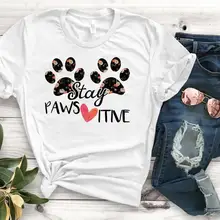 Оставайтесь Pawsitive, собака, кошка, лапа, цветочный принт, женская футболка, хлопок, повседневная, забавная футболка, подарок для леди, Yong, для девочек, топ, футболка, PM-109