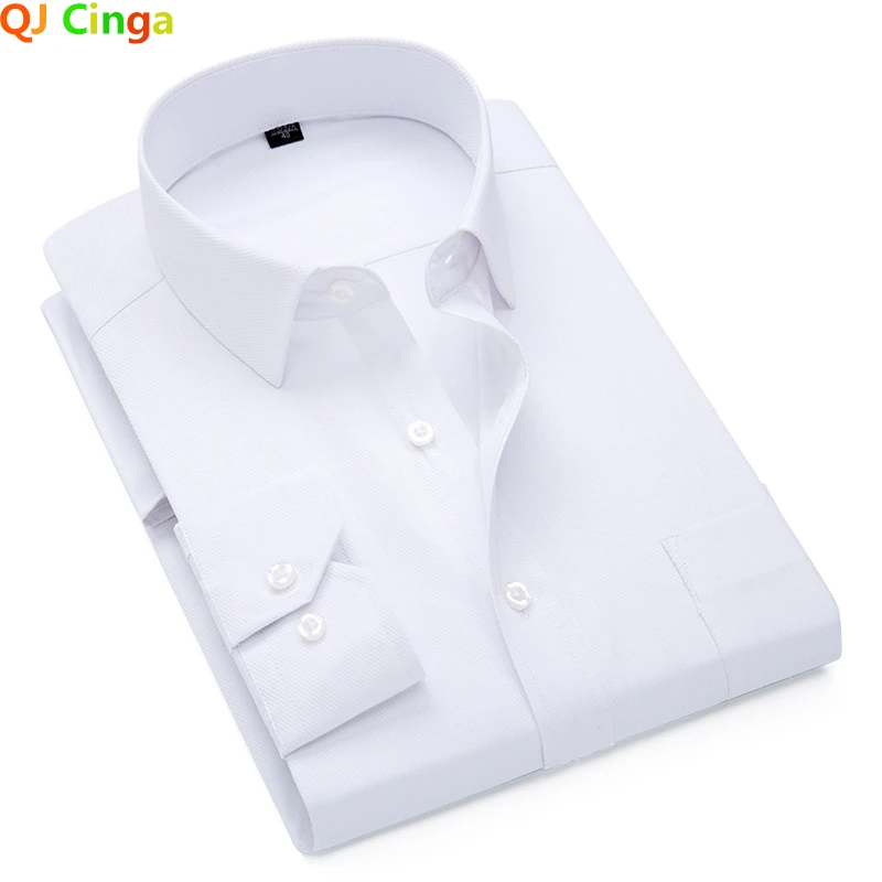 White Twill Cotton Shirt for Men Long Sleeve Single Breasted Square Collars Business Wedding Camisa Blue Pink Man Chemise S-5XL dress shirts men casual shirts