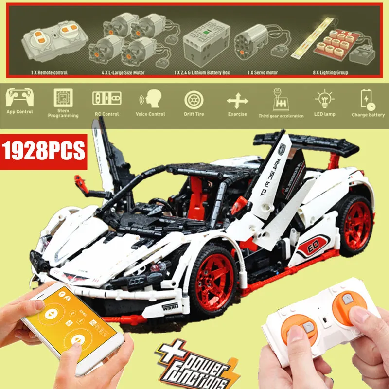 

New APP RC Control White Racing Car Fit Legoings Technic City Motor Power Functions Building Blocks Bricks MOC Cars Toy Kid