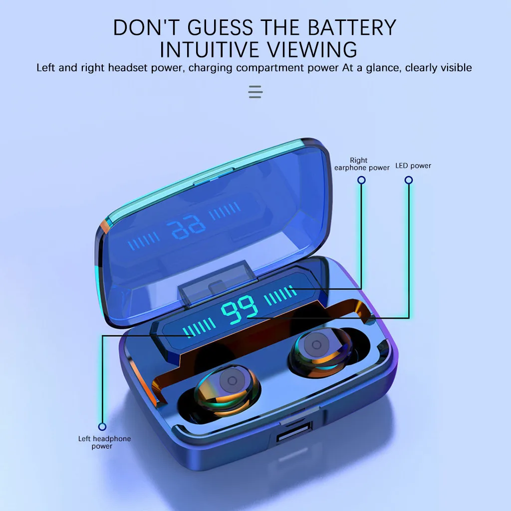 20% Bluetooth Наушники, мини Наушники, спортивные стерео Наушники-вкладыши, Bluetooth 5 с беспроводной зарядкой, Bluetooth Наушники