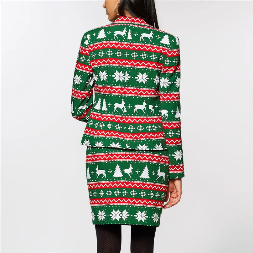 2PC Christmas Women's Autumn And Winter Set Long Sleeve Christmas Fashion Suit Coat + Mini Skirt Suit Women Sets 4O21 (21)