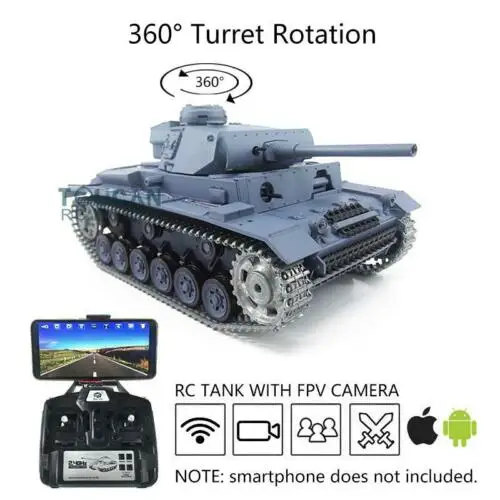 

Henglong 1/16 Scale FPV 6.0 Upgraded Panzer III L RTR RC Tank 3848 360 Turret TH16126