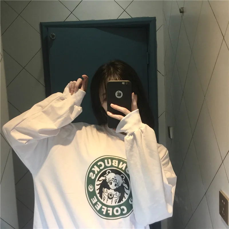 Осенне-зимний наряд Harajuku свободный белый круглый вырез длинный рукав тонкий с капюшоном женский свитер WGNVWY19