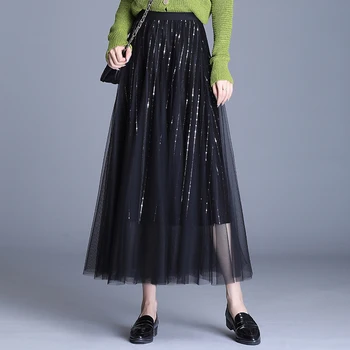 

Fashion Pleated Long Pretty Skirts Women Long Puffy Sexy Skirts High Quality Plus Size Simple Saia Cintura Alta Coat JJ60DQ