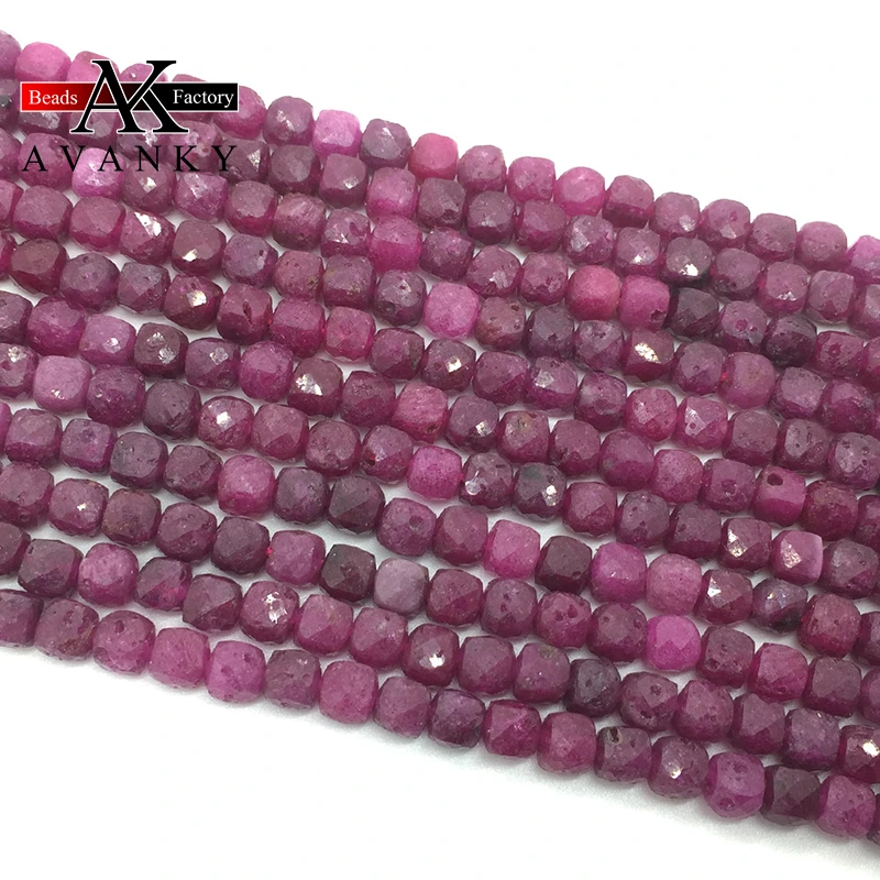 Natural Stone 4mm Colorful Ruby Sapphire Handmade Faceted Cube Loose Beads For DIY Jewelry Making Bracelet Necklace
