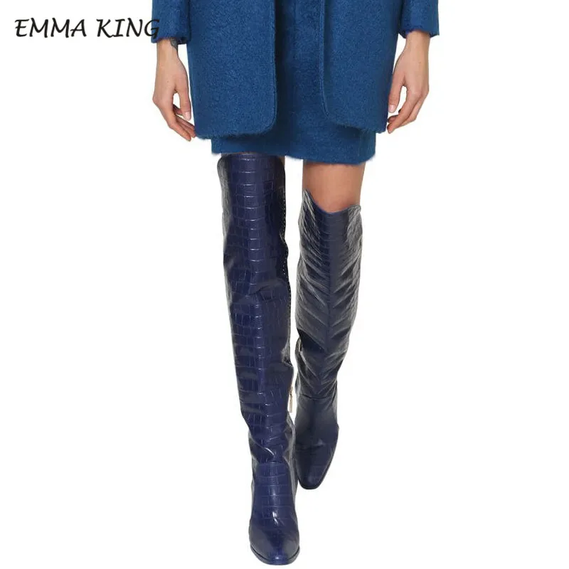 Microfiber 8 Emma king/женские зимние ботинки с узором «крокодиловая кожа» пикантные ботфорты с острым носком модная женская обувь на каблуке, большой размер 43 - Цвет: Microfiber 8