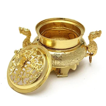 

Alloy Incense Burner Double Dragon Style Hollow Cap Censer Cone Holder Decor Vintage Color Stylish Design Teahouse Ornament