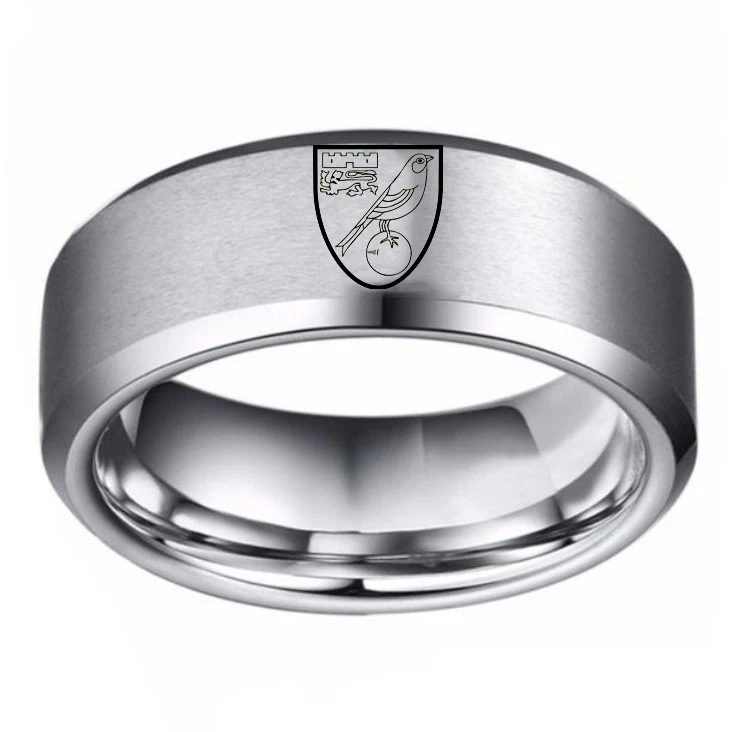 

Norwich City F.C. Logo Fans Ring Custom DIY Laser Engraving Name Sport Logo 8mm Stainless Steel Ring for Mens Womens Gifts