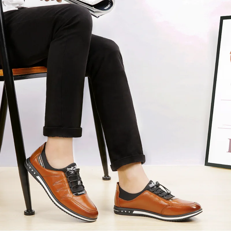 Kopen 2019 Nieuwe Mannen Hoge Kwaliteit Ademend Casual Schoenen Mannelijke Comfortabele Anti Slip Lederen Schoenen Man Lichtgewicht Platte Wandelen Sneakers