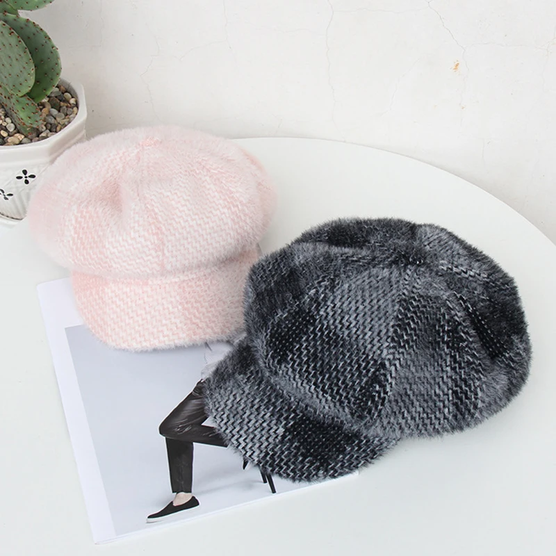 Casquette осенне-зимние женские вязаные береты из искусственного бархата элегантная женская шляпа художника модная кепка газетчика BTM07
