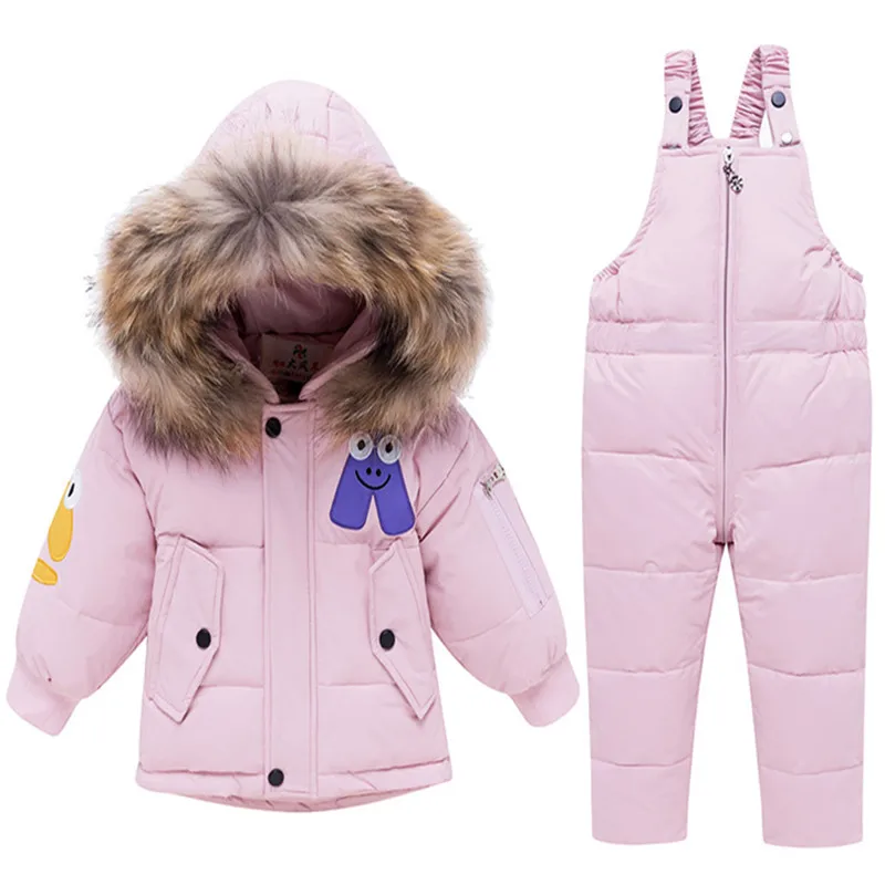 

-30 Russia 2019 new Winter Baby Boy Girl clothing Set Down Jacket coat Snowsuits Children cartoon parka Kid Clothes Ski Overalls