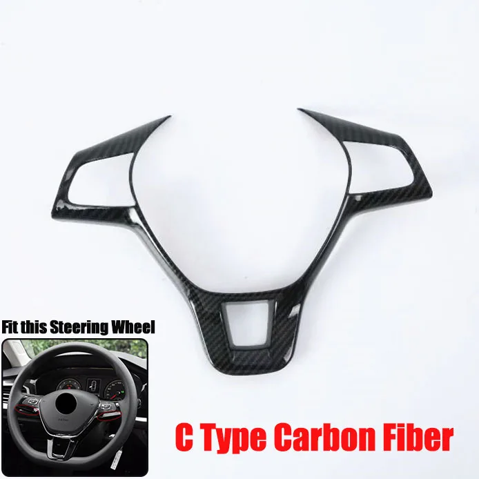 C type Carbon Fiber Автомобильные аксессуары отделка рулевого колеса для Volkswagen T-ROC C-TREK T-Cross TAYRON Phideon Teramont Atlas Arteon Fox MULTIVAN Sharan - Название цвета: C type Carbon Fiber