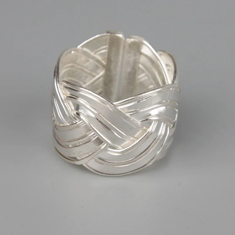 

Creative Design Handmade Sterling Silver S925 Silver Width Silk Weaving Adjustable Ring Forefinger