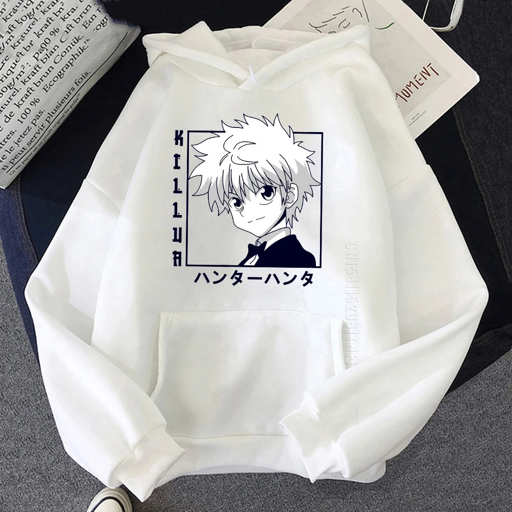 

Худи Killua Hunter X Hunter из аниме, толстовка в стиле ольччан Харадзюку, Японская уличная одежда с мультяшным принтом для женщин и мужчин, повседневная одежда