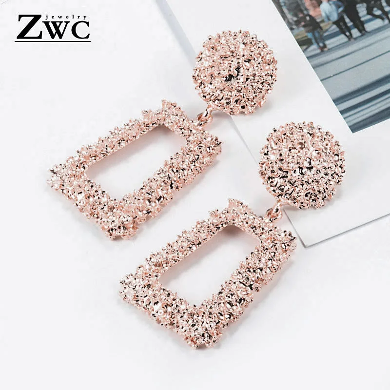 Rosegold ZWCX новые элегантные большие винтажные металлические серьги для женщин золотой цвет геометрический Серьги Висячие модные трендовые ювелирные изделия - Окраска металла: Rosegold