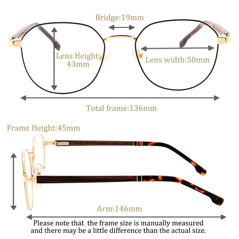 SHINU Wood eyeglass frame for men women with wooden glasses frame retro round metal optical frame prescription glasses frame 902