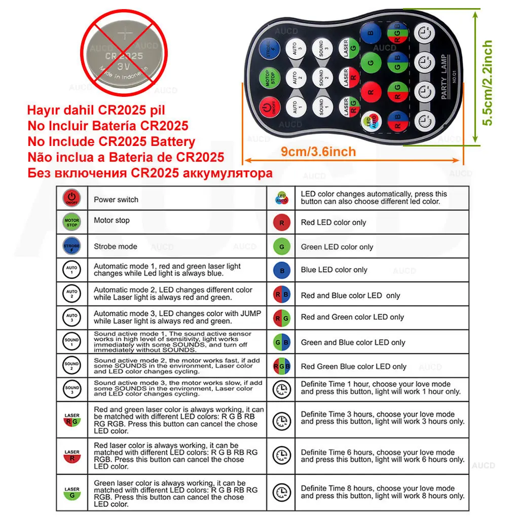 AUCD мини портативный пульт дистанционного управления RGB светодиодный диско хрустальный шар микс DJ вечерние шоу 30 моделей RG лазерный проектор сценические огни WQ33