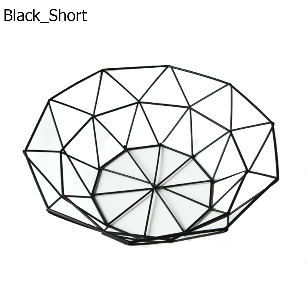 Скандинавская железная художественная корзина для фруктов, миска для хранения закусок, для гостиной, бытовая металлическая проволочная корзина, стол для хранения, кухонная Стоковая стойка - Цвет: Black Short