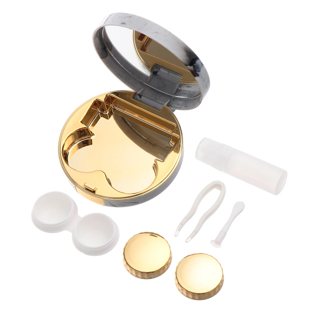 1 шт. ABS чехол для контактных линз с зеркалом для женщин, цветная коробка для контактных линз, контейнер для контактных линз, милый дорожный набор, коробка - Цвет: Style 2- gold