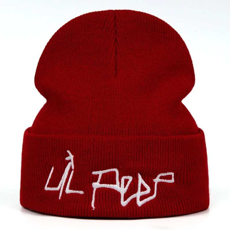 Красный Lil Peep Beanie с вышивкой Repper Love lil. peep Мужская и женская вязаная шапка вязанные шапочки Skullies теплая зимняя унисекс Лыжная хип-хоп шапка - Цвет: Красный