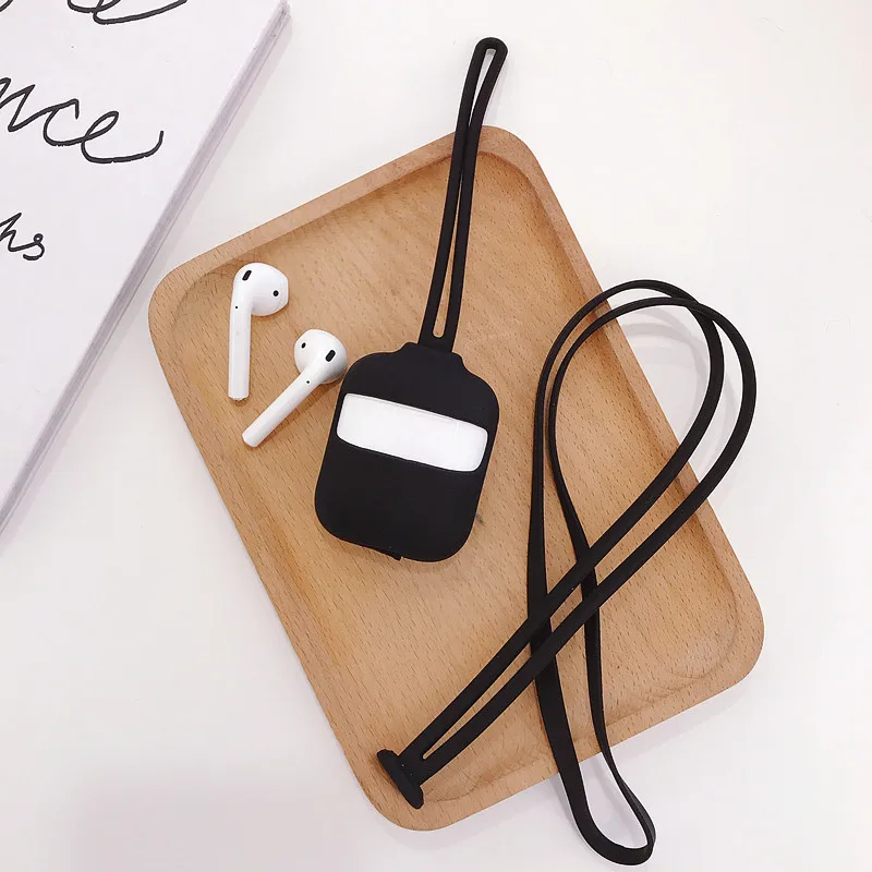 Милый силиконовый чехол для Airpods, беспроводной Bluetooth защитный чехол для наушников Apple Airpods 2 аксессуары с ремешком на шнурке