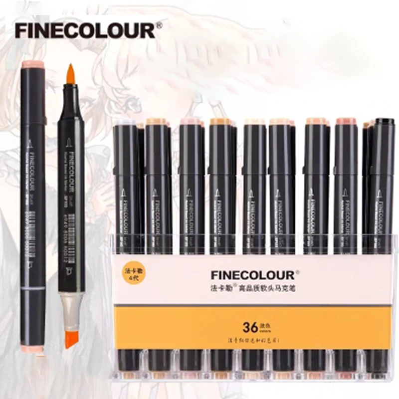 Finecolour EF103 алкогольных жирной основе художественный маркер для белой доски с коробкой 12/24/36/48/60/72/240 Цвета зубная щетка с двумя головками и мягкой щеткой профессиональный