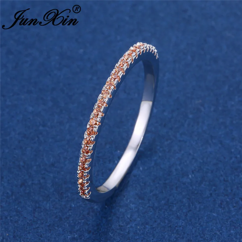 Stackable Single Row Thin Rings For Women 925 Silver Rose Gold Round Zircon Green Red Stone Wedding Stacking Ring Daily Jewelry