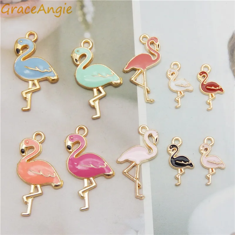 10pcs/pack Mix Flamingo floating Animals Pendants Alloy Enamel Charms DIY Earrings Jewelry Making Cute keychain earrings crafts