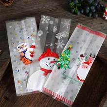10/50Pcs Transparent Plastic Bag Christmas Bag Santa Claus Snowman Cellophane Cookie Fudge Candy Cookie Gift Bag Frosted Pouch