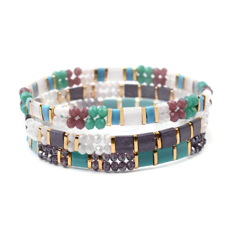 Multicolor Set 8 BOJIU 3 шт./компл. Boho Miyuki Tila Бусы Браслеты для женщин золотые украшения из бисера эластичные летние пляжный браслет Femme BCSET301 - Окраска металла: Multicolor Set 8