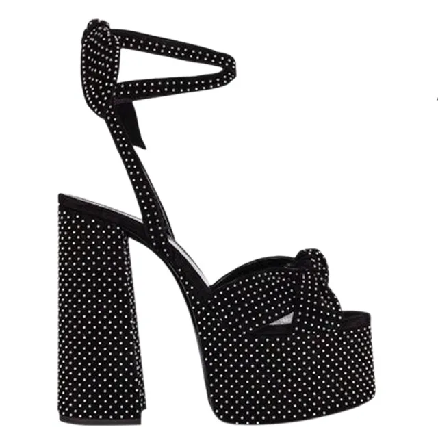 Women Chunky High Heels Lace-up Sandals Sexy Platform Round Toe Evening Party Shoe Ankle Strap Ball Summer Lady Sandals 1-D-SL-4 Multi-colors A