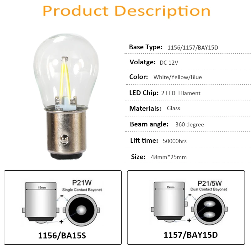 2PCS 1156 BA15S P21W Led ���� 1157 BAY15D P21/5W Led COB �ڵ��� ȸ�� ��ȣ ���� ������ ���� �ڵ� 3000K ����� 6000K ��� �����