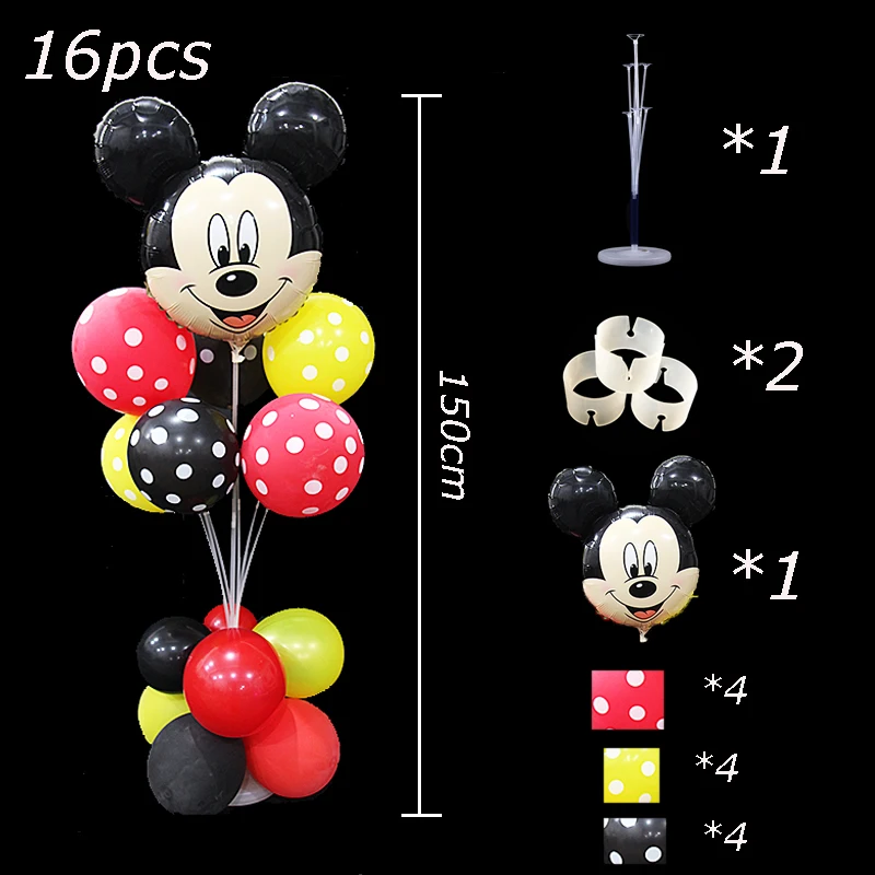 16pcs balloon stand Красная тематическая посылка с Микки Маусом, тарелка, Вымпел, воздушный шар, товары для дня рождения, праздничные одноразовые вечерние столовые приборы для мальчиков - Цвет: 16pcs balloon stand