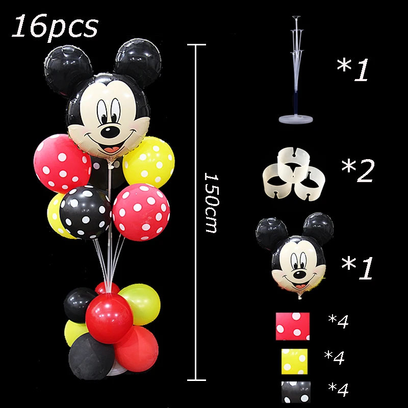 Красная тематическая посылка с Микки Маусом, тарелка, Вымпел, воздушный шар, товары для дня рождения, праздничные одноразовые вечерние столовые приборы для мальчиков - Цвет: 16pcs balloon stand