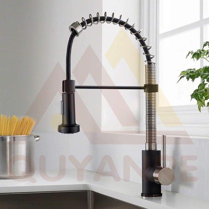 Vidric Matte Black Nickel Spring Kitchen Faucet Pull Down Dual Way Spray 360 Rotation Single Level Mixer Kitchen Faucet Tap
