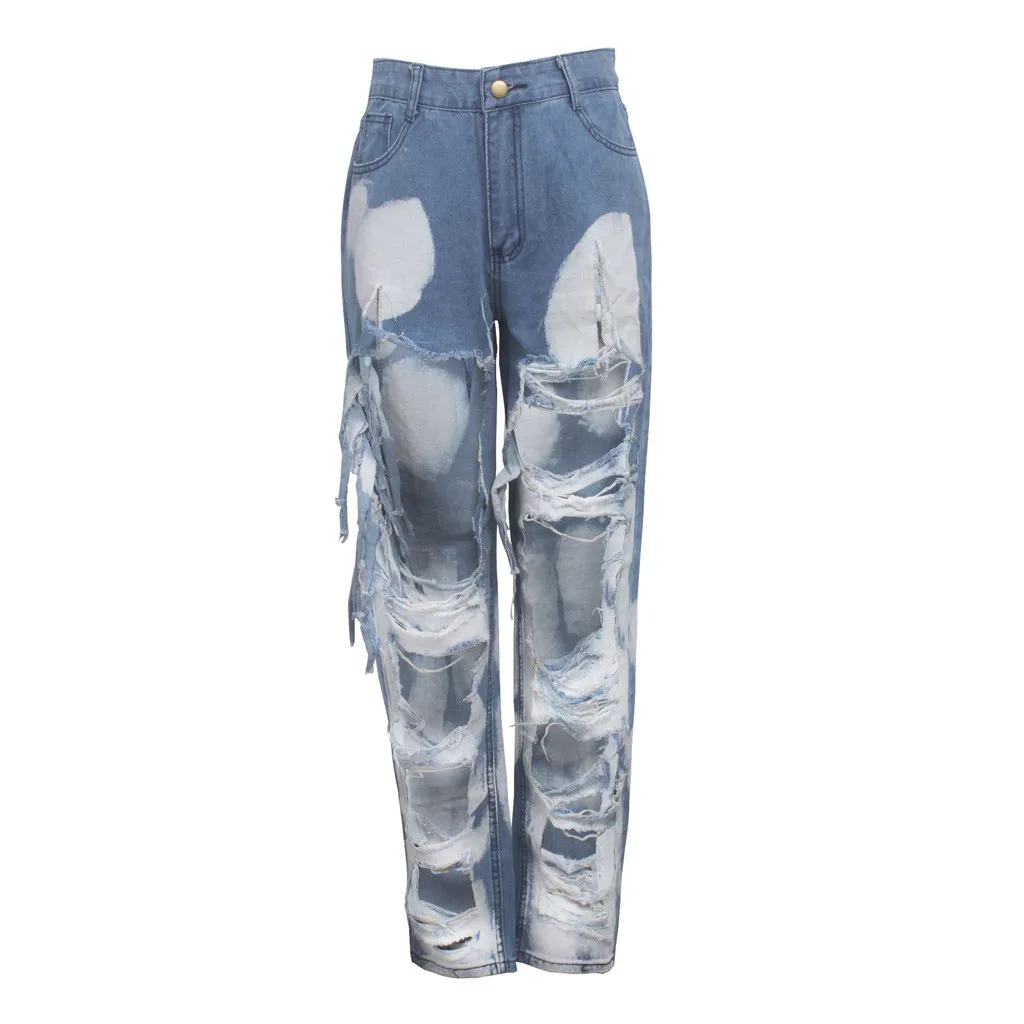 Light blue JAYCOSIN джинсы модные женские прямые с дырками отбеленные с карманами Высокая талия джинсы повседневные джинсовые штаны Новинка Горячая Распродажа ropa mujer 1207 - Цвет: Light blue
