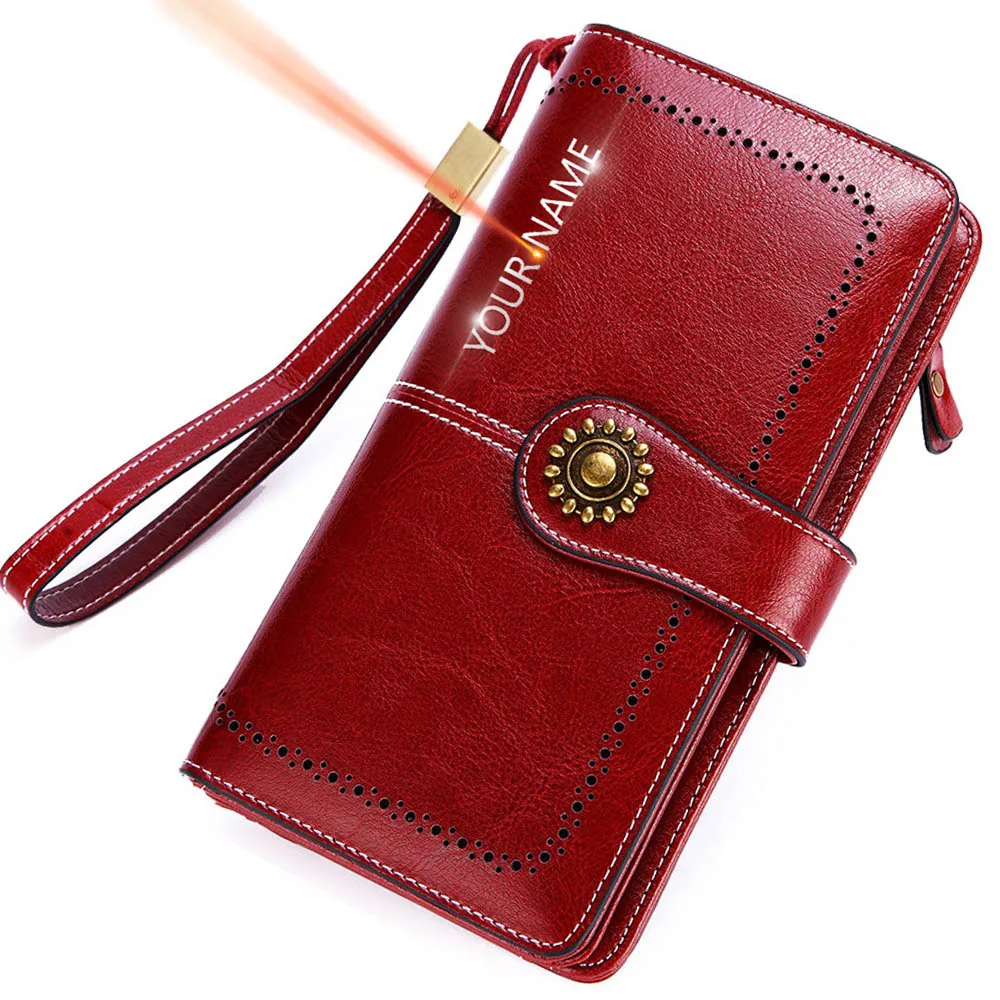 2022 가죽 여성 지갑 이름 조각 정품 가죽 여성 지갑 큰 고품질 패션 사진 홀더 여성 지갑 - AliExpress