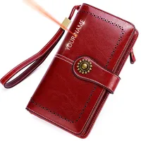 2022 Leather Women Wallets Name Engraving Genuine Leather Female Wallets Large High Quality Fashion Photo Holder Women Purse 1