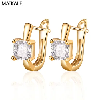 

MAIKALE Square Stud Earrings AAA Cubic Zirconia Plated Gold Needle Hypoallergenic Korean Earrings For Women Send Friend