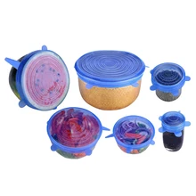 Растягивающаяся Универсальная крышка для чаши из 6 предметов, набор из шести силиконовых чехлов для сохранения свежести, герметичная пластиковая пленка для холодильника, микроволновой печи