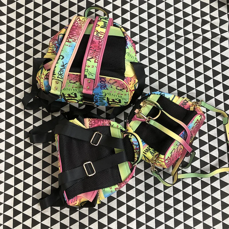 Chegada de Alta Mochila para as Mulheres Couro do Plutônio Nova Marca Qualidade Graffiti Designer Volta Bolsa Grande Capacidade Arco-íris Colorido 2020 5 graffiti mochila para as mulheres designer volta