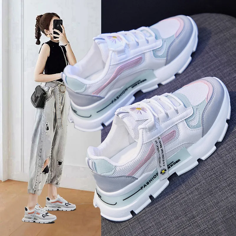Ins-Zapatos deportivos De primavera para Mujer, calzado plano De Encaje Coreano, informal, para tiro en la calle, 2021
