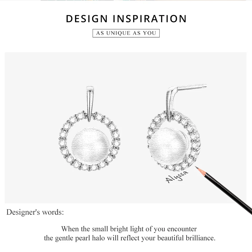 VOROCO Real 925 Sterling Silver Stud Earrings Rose Golden Elegant Pearl Circle Earrings Fine Jewelry Wedding Engagement BNE298