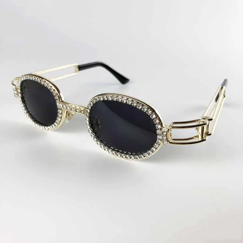 New Oval Oversized Sunglasses Women Metal Claw Chain Rhinestone Decoration Acrylic Big Frame Sun Glasses Eyeglasses UV400