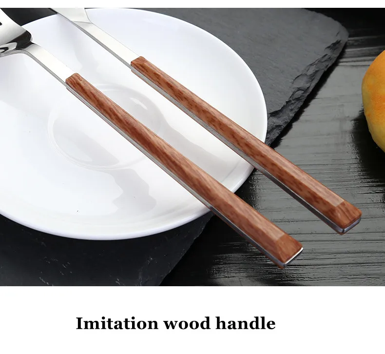 16pcs Stainless Steel Wooden Handle Cutlery Set Dinnerware