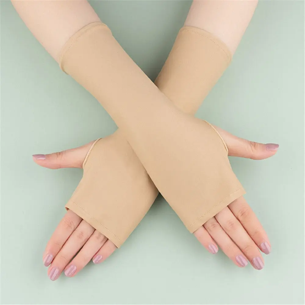 Summer Solid Mittens Half Finger Sleeves Sunscreen Protection Fingerless Long Gloves Women Arm Cool Driving Accessories