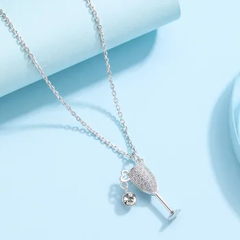 

Handmade Wine Glass Lab Diamond Pendant Real 925 Sterling Silver Party Wedding Pendants Chain Necklace For Women Charm Jewelry