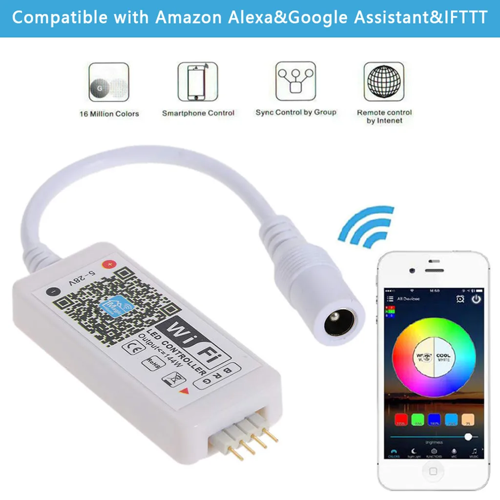 Мини 5-28V WI-FI светодиодный RGB ControllerStrip свет смартфон для Google Home Alexa Смарт WI-FI интерьера: Беспроводной пульт# G20