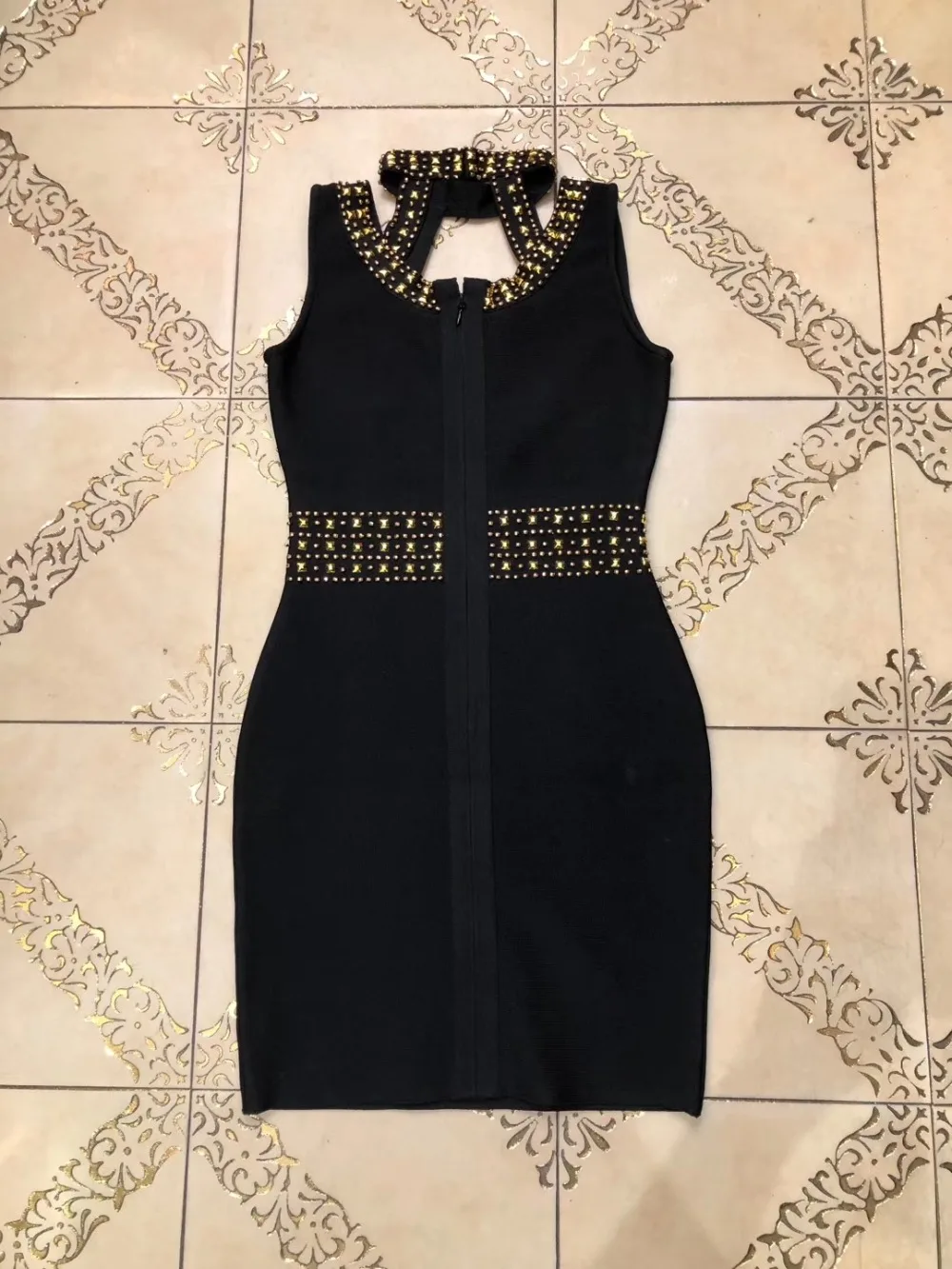 Новинка, женское черное платье с бисером, Vestidos, с круглым вырезом, без рукавов, для знаменитостей, для вечеринки, бодикон, бандажные платья